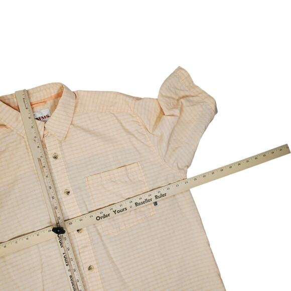 Simms Men Short Sleeve Button Up Shirt XL Orange White Fishing Guide Series FLAW - Picture 8 of 13